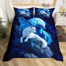 Wolf and Dragon Duvet Cover Set Queen Size,Western Magical Animals Bedding Se...