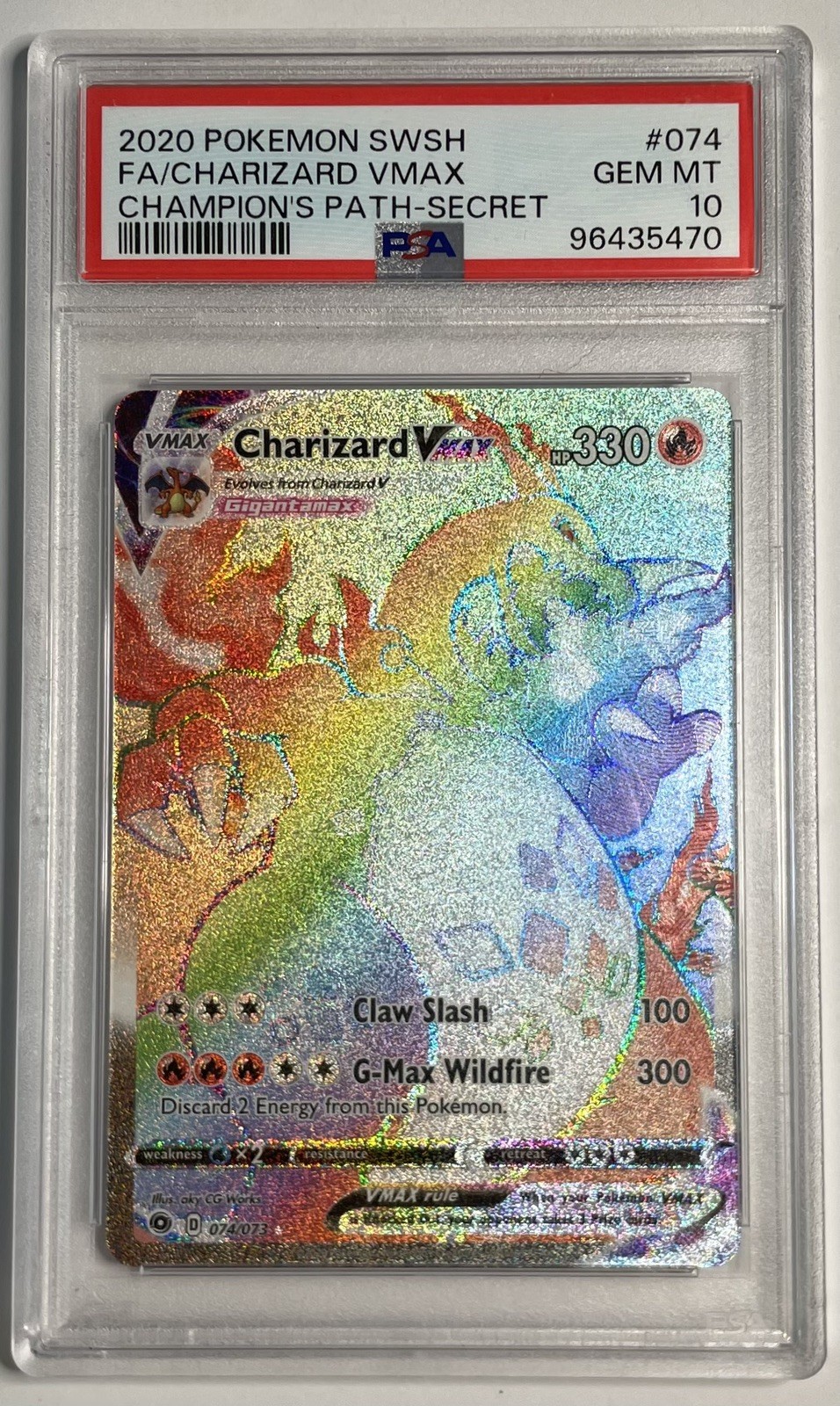 Charizard VMax 074/073 Pokemon PSA 10 GEM MT Champion's Path Rainbow Secret Rare