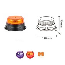 Lampeggiante LED Arancione 140mm 12LED 12V/24V Omologato Base Piana