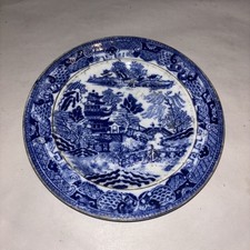 Antique Staffordshire Blue and White Willow Pattern Plate