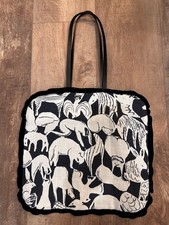 mina perhonen Life Puzzle Linen Tote Bag Dark Navy Leather Handles Excellent Co