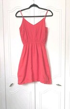 J.CREW Women's red  100% Linen Babydoll Mini Dress elastic waist and layered SzS
