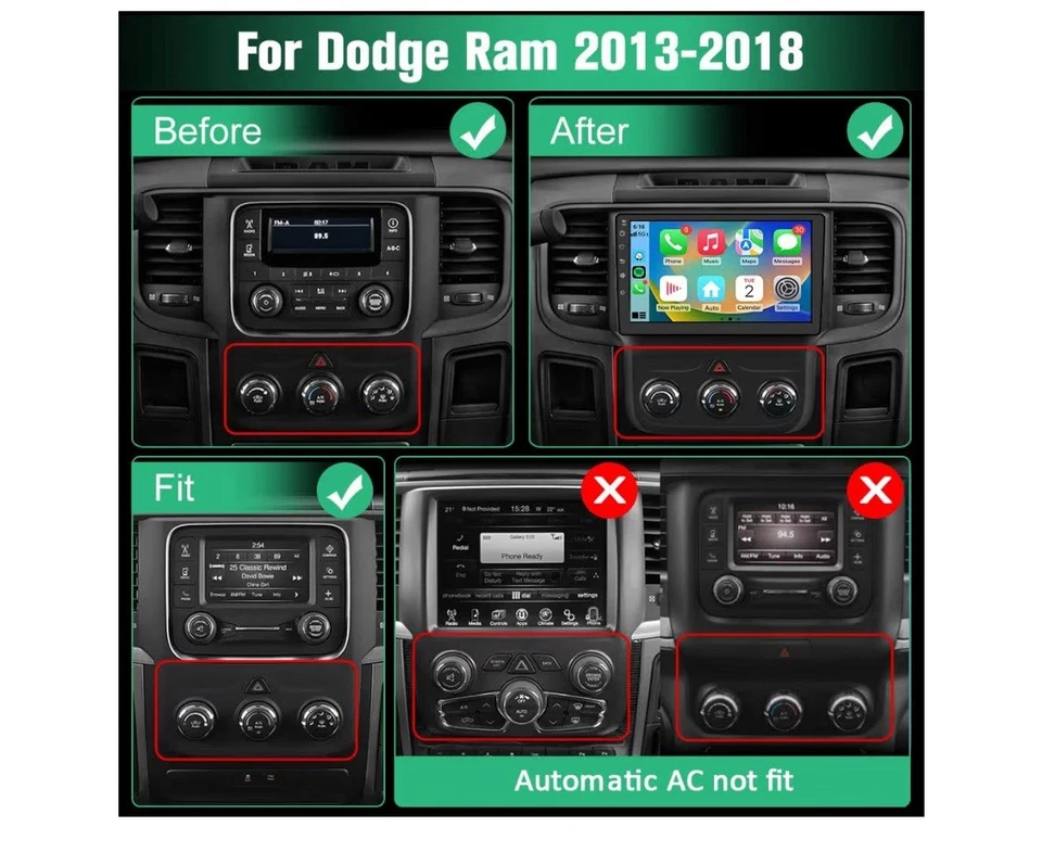 9'' For 2013-2018 Dodge Ram 1500 2500 3500 Android Car Stereo Radio GPS CarPlay - Image 2 of 4