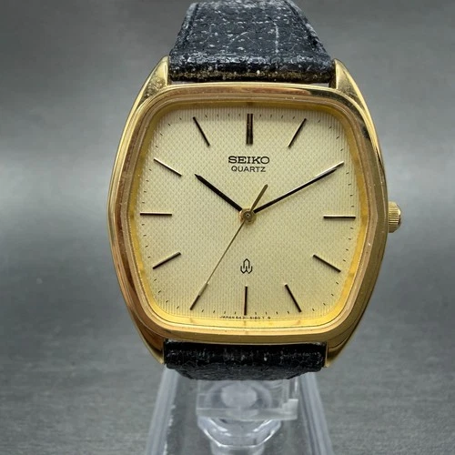 Seiko Watch Men 31mm Champagne Dial Gold Tone Hexagon 6431-5100 New Battery