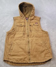 Wrangler Workwear Hooded Vest Mens Large 42-44 Brown Full Zip Pockets Canvas