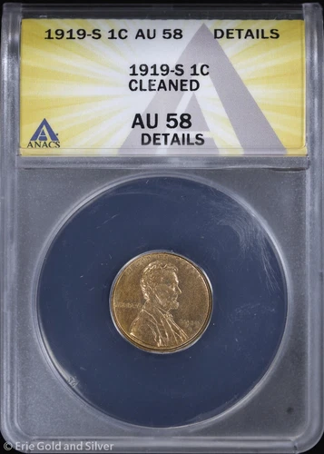 1919-S 1c Lincoln Wheat Cent ANACS AU 58 Details