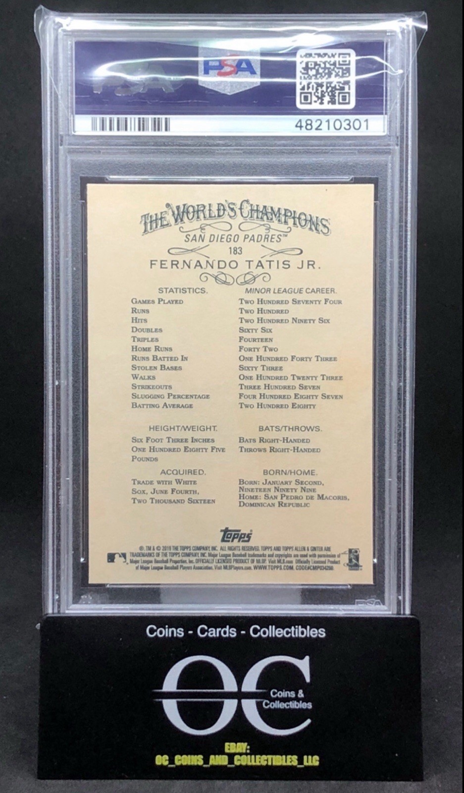2019 Topps Allen & Ginter Fernando Tatis Jr #183 RC Base PSA 10 Rookie view 2