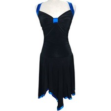 VTG Y2k Women's Taboo Satin Ribbon Trim Asymmetrical Halter Cocktail Dress Sz M
