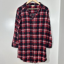 Kori America Tunic Women’s Small Plaid Collared Red Long Sleeve