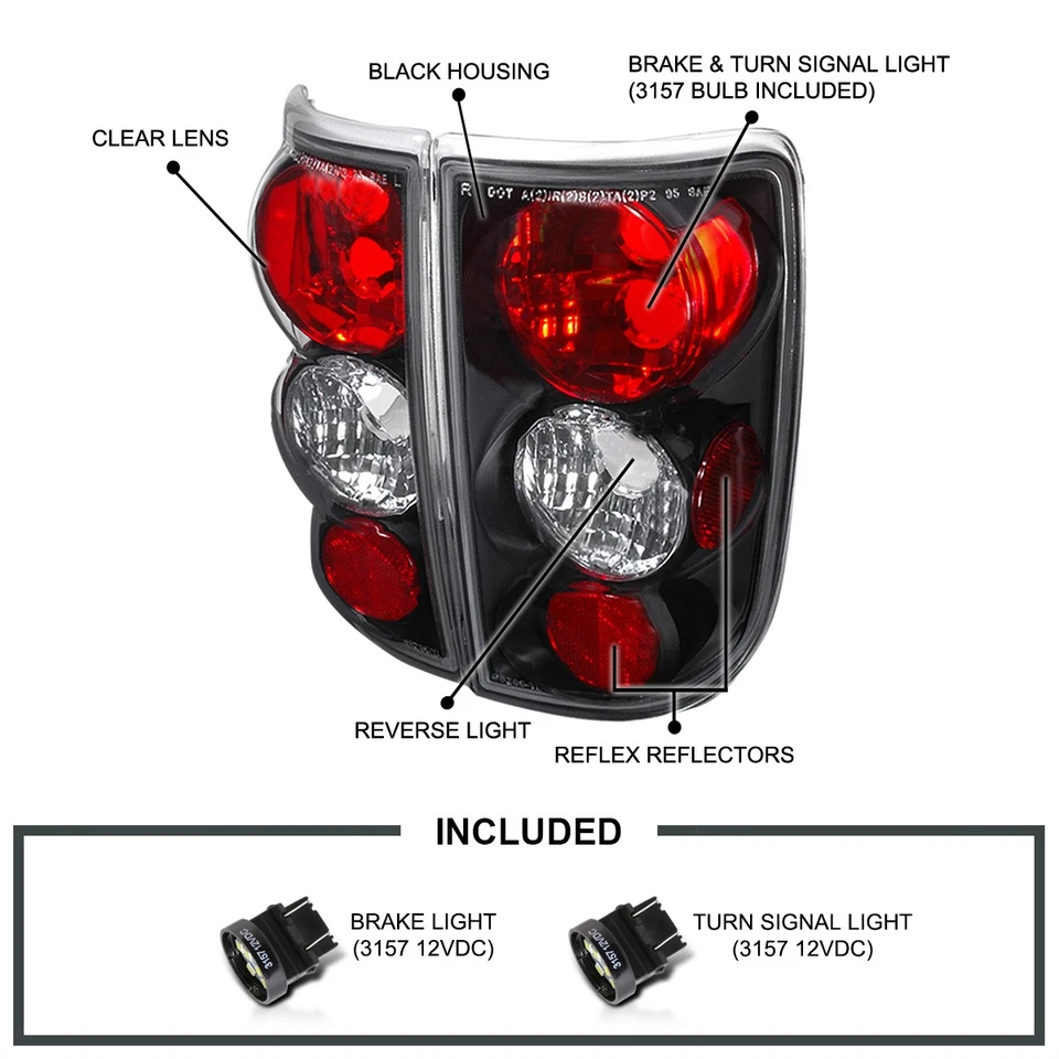 Black Fits 1995-2004 Chevy Blazer GMC Jimmy Tail Lights Brake Lamps Left+Right - Image 3 of 4