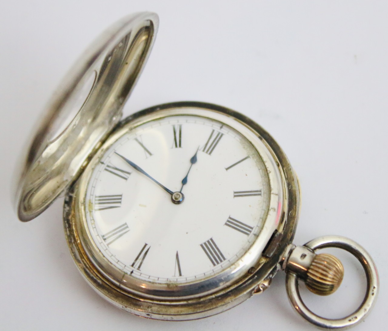 Sterling solid silver half hunter pocket watch sp… - image 7