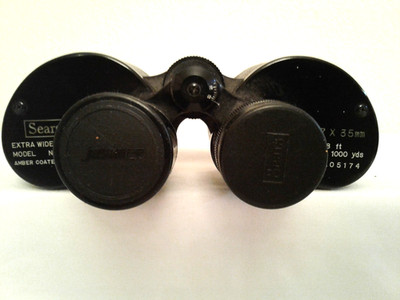 Binoculars, Vintage Sears Roebuck Amber Coated Optics with Case & Shoulder Strap