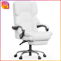 Chefsessel BüRostuhl Ergonomisch Pu Leder Mit FußStüTze HöHenverstellbar Weiß