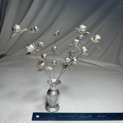 Vintage 1960 Silver Rose Kinetic Sculpture sputnik Atomic Mobile Danish art vase