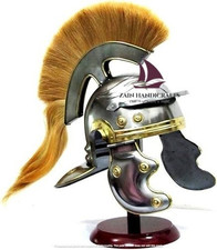 ZAIN Roman Armor Warrior Helmet Leather Liner Yellow Plume Rustic Anniversary