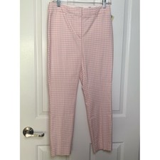NWT VIA MASINI Women's Pink Gingham Stretch Pants -Italian 40