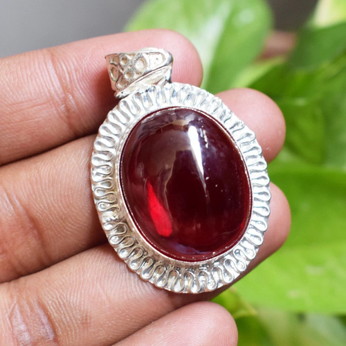 74 CT+ Natural Red Ruby Pendant 925 Sterling Silver Plated Handmade Jewelry - Afbeelding 1 van 8