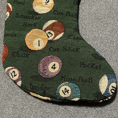 Vintage Unique Tapestry Holiday Stocking with Pool Balls - Picture 5 of 10