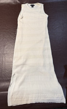 Rachel Zoe Ivory Ribbed Knit Sleeveless Long Sweater Dress XS Round Neck Stretch