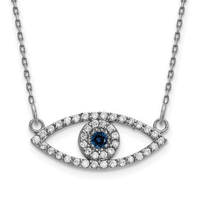 14K Weißgold poliert 1/6 Karat Diamant und Saphir kleiner böser Blick 18 Zoll Ne