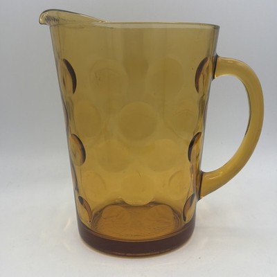 Vintage Hazel Atlas El Dorado Ice Tea Water Pitcher Amber Circle 2qt Glass Gold