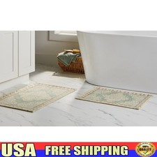 2 Piece Non-Slip Bath Rug Set Soft Boucle Medallion Pattern Machine Washable New