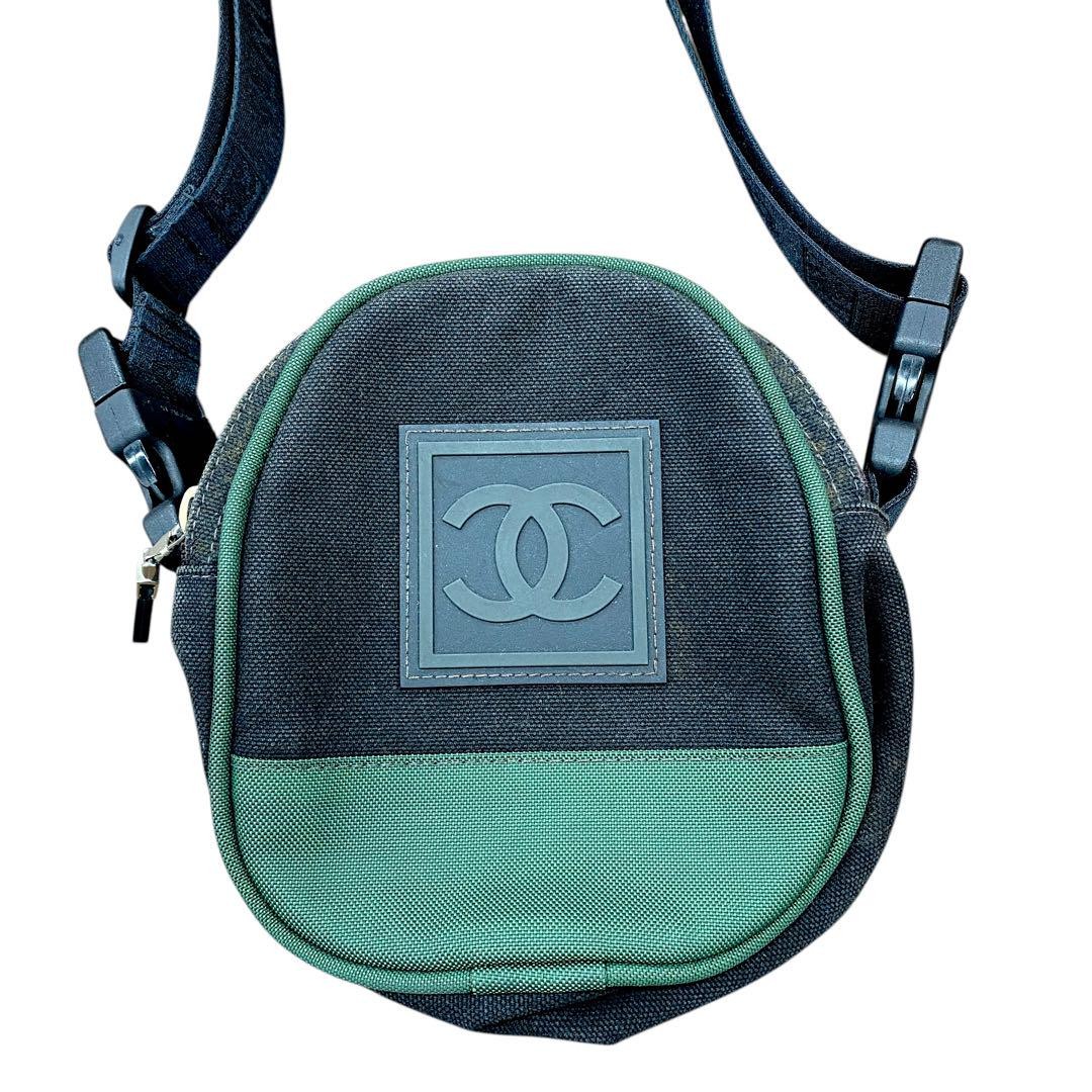 Chanel Nylon 2W Shoulder Bag Black Green Preowned Sporty Japan Import