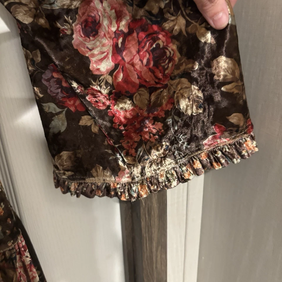 Cardigã cavalete quimono panné veludo marrom floral casa de campo babados boêmios tamanho GG - Imagem 4 de 4