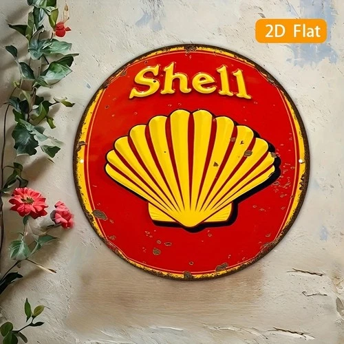 Vintage Shell Aluminum with Tin Metal Signs Home Décor Wall Art 8x8