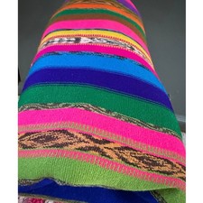 Vintage Mexican Saltillo Serape Blanket Southwest Rug striped folk art 98 x 36"