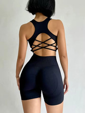 2PCS Women  s Seamless Yoga Set Sports Bra  High Waist Shorts Gym Fitness Outfit