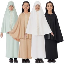 2Pcs Set Kids Girls Blouse Top Long Skirt Ramadan Prayer Robe Khimar Burka Niqab