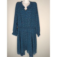 Time & Tru Long Sleeve Handkerchief Corsair Floral Hi Low Dress Women's XXL NWT