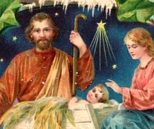 Antique Postcard DB Embossed Kind Wishes Christmas Jesus Mary Manger Start Holly