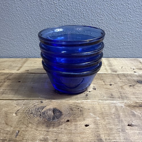 Pyrex Custard Cups 1034 Cobalt Blue 6 oz Set of 4 Bowls Glass USA Vintage - Picture 5 of 5