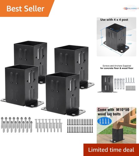 4x4 Wood Fence Post Anchor Base Steel 13GA Black Powder Coated Set of 4