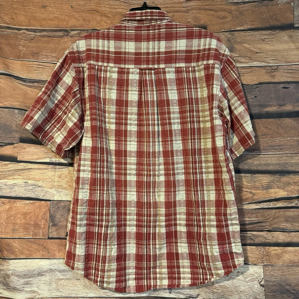 Рубашка мужская Moose Creek большая? Красная клетка Seersucker на пуговицах короткий рукав - Изображение 4 из 4