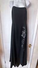 Debenhams Long Evening Dress Women Size UK 16 Black Sequin Crossback Strappy