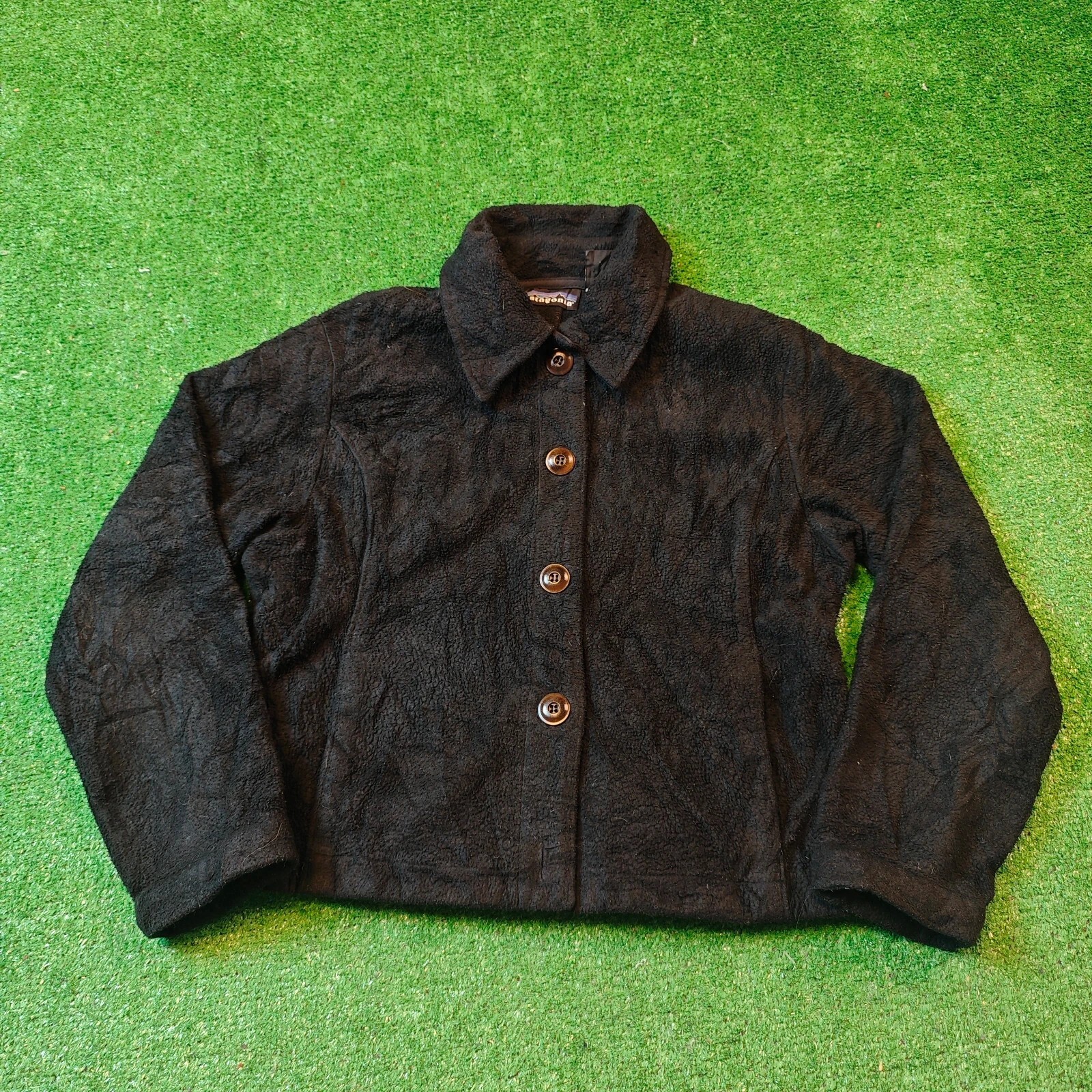 Patagonia Blazer Chaqueta Mujer Pequeño Negro Abrigo Botón Cuello Poliéster