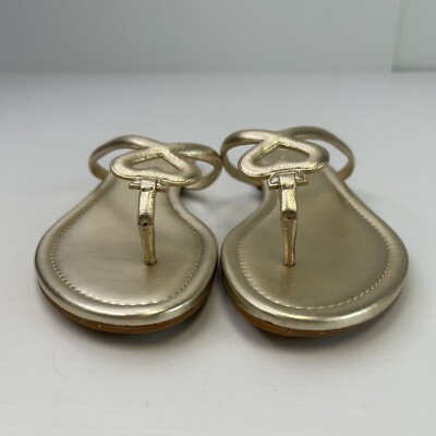 Kate Spade Sandal Women 7 Pamela Leather Flat Gold Heart Resort Party Core No