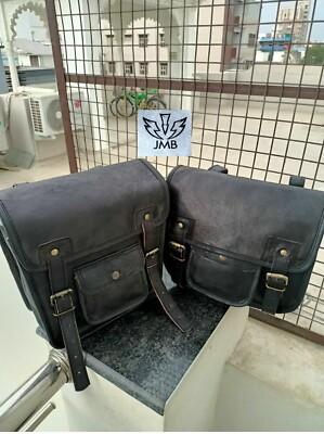 Motorcycle Pouch Black Leather Side Pouch 2 Saddlebags Saddle Panniers JMB