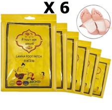 6X Foot Detox Patches Pads Lanna Herbal Thai Spa Body Relieve Aches Pains Relax