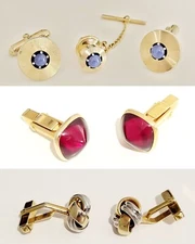 ANSON Vintage Cufflinks Gold Blue Sapphire - SWANK - 3 Sets of Cufflink Sets