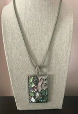 Necklace Pastel Summer Colors Rhinestones Enamel Silver Tone Metal Chain 21 Inch