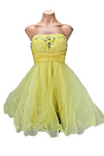 Alyce Designs VTG 90s Yellow Sequin Beaded Puffy Tuelle Prom Party Dress Sz 2