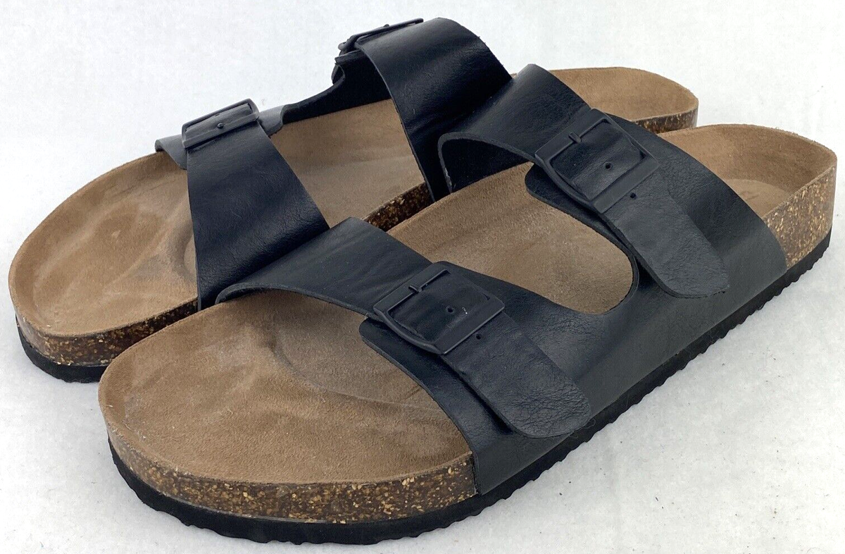 GEORGE MENS HIP STRAP SANDALS Cork Outsole Black Sz-US-13
