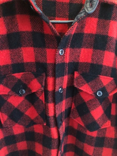Vtg 70s Woolrich Heavy Flannel Wool Lumberjack Shirt Jacket Buffalo Plaid Size L - Picture 3 of 7