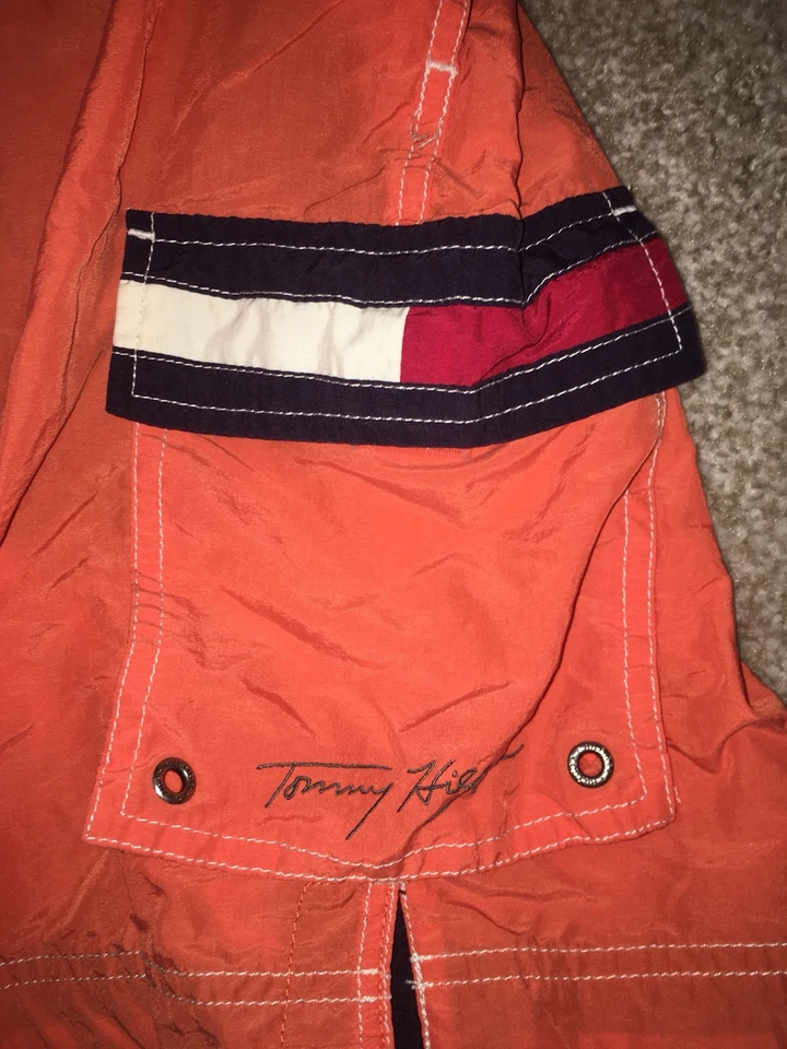 Pantalones Cortos de Natación Tommy Hilfiger Vintage Años 90 Cresta Bandera Talla XL Naranja Logo Grande Foto 2 de 4