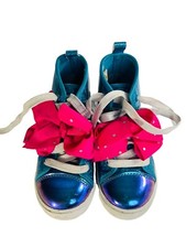 JoJo Siwa High Top Sneakers Shoes Girls Size 12 Glitter Teal Blue w/ Pink Bow