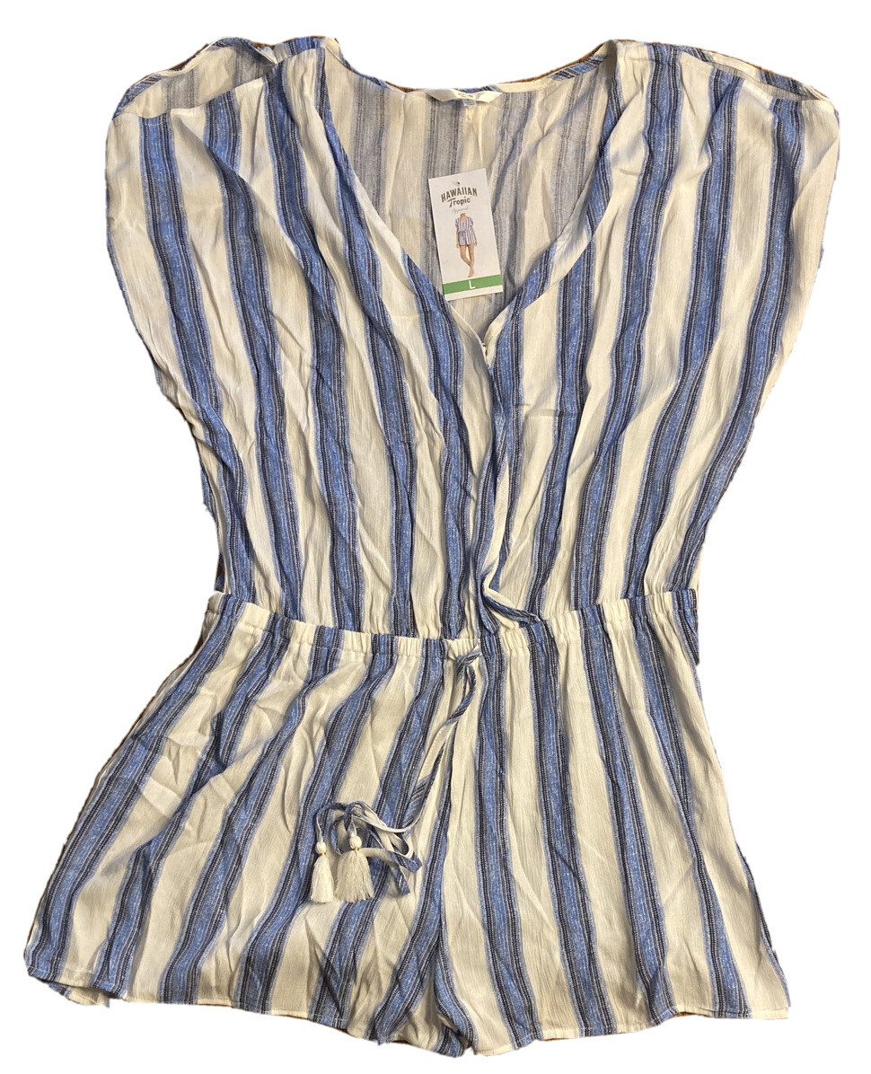 Hawaiian Tropics Beach Coverup- Shorts- Blue And White Stripe